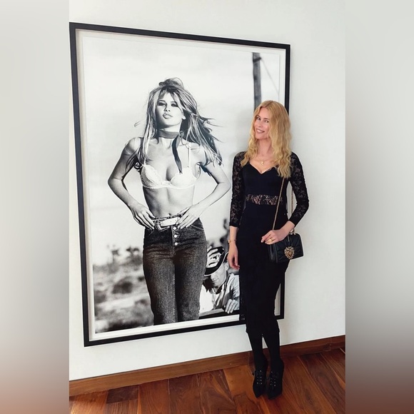 GUESS Neon Pop Art Claudia Schiffer Distressed Black Denim Jean Tote Bag - Picture 3 of 10